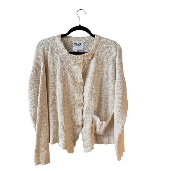 FLAX 100% Pima Cotton Cardigan Knit‎ Sweater Size S/M Cream-Ivory Preppy Cottage - Picture 2 of 10